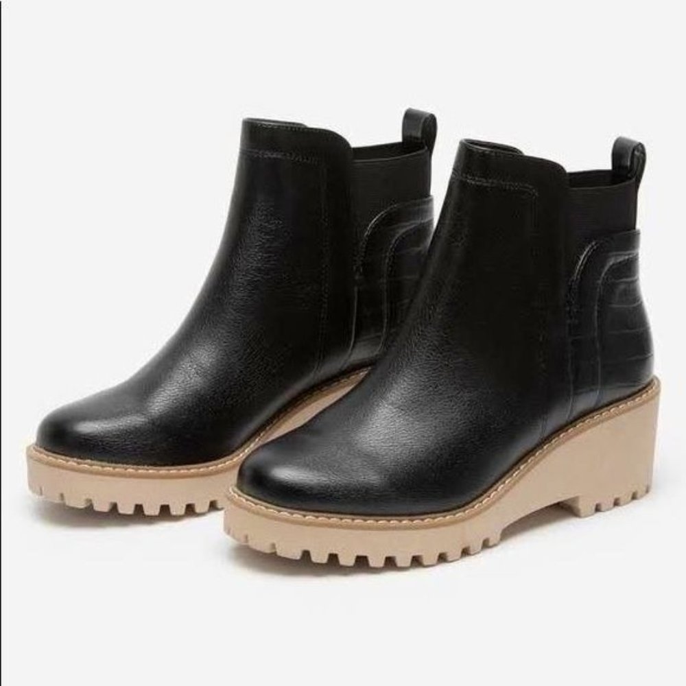 Catherine Malandrino Black Wedge Ankle Boots Size 7.5 NWOT